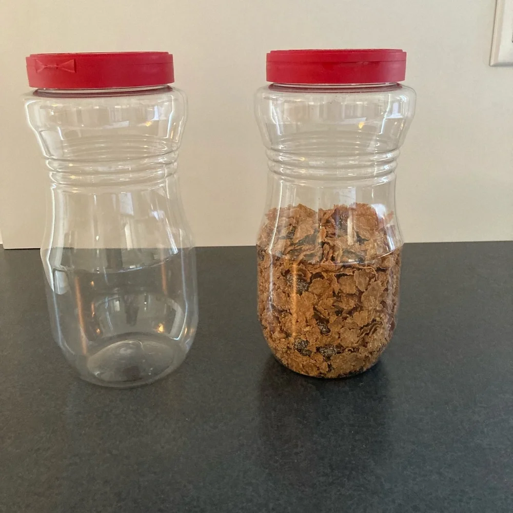 2 flip top storage containers    Great for cereal, pasta, nuts, rice.